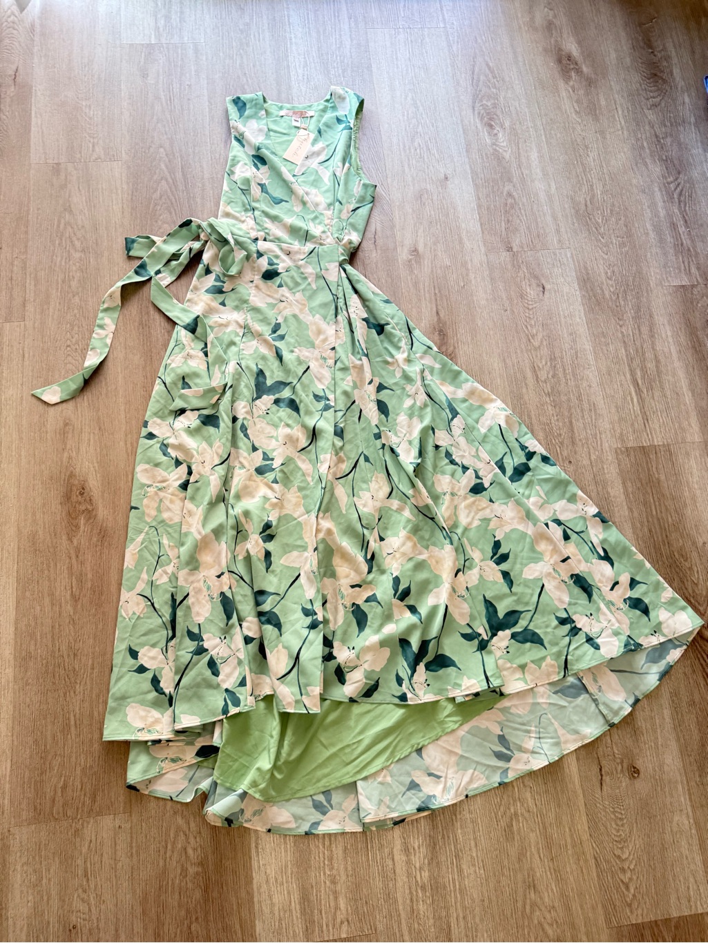 Hutch Green Flower Print Sleevless Wrap A-Line Skirt Maxi Summer Sun Dress Small